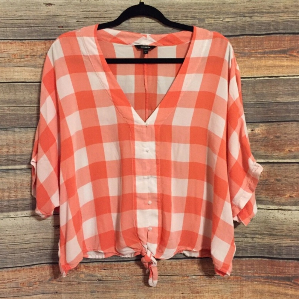 Express plaid boxy wide sleeve top